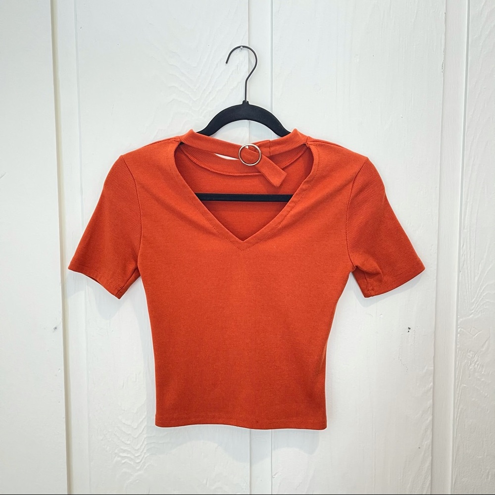 Orange Shirt with a Ring Belt Collar Neck Tie